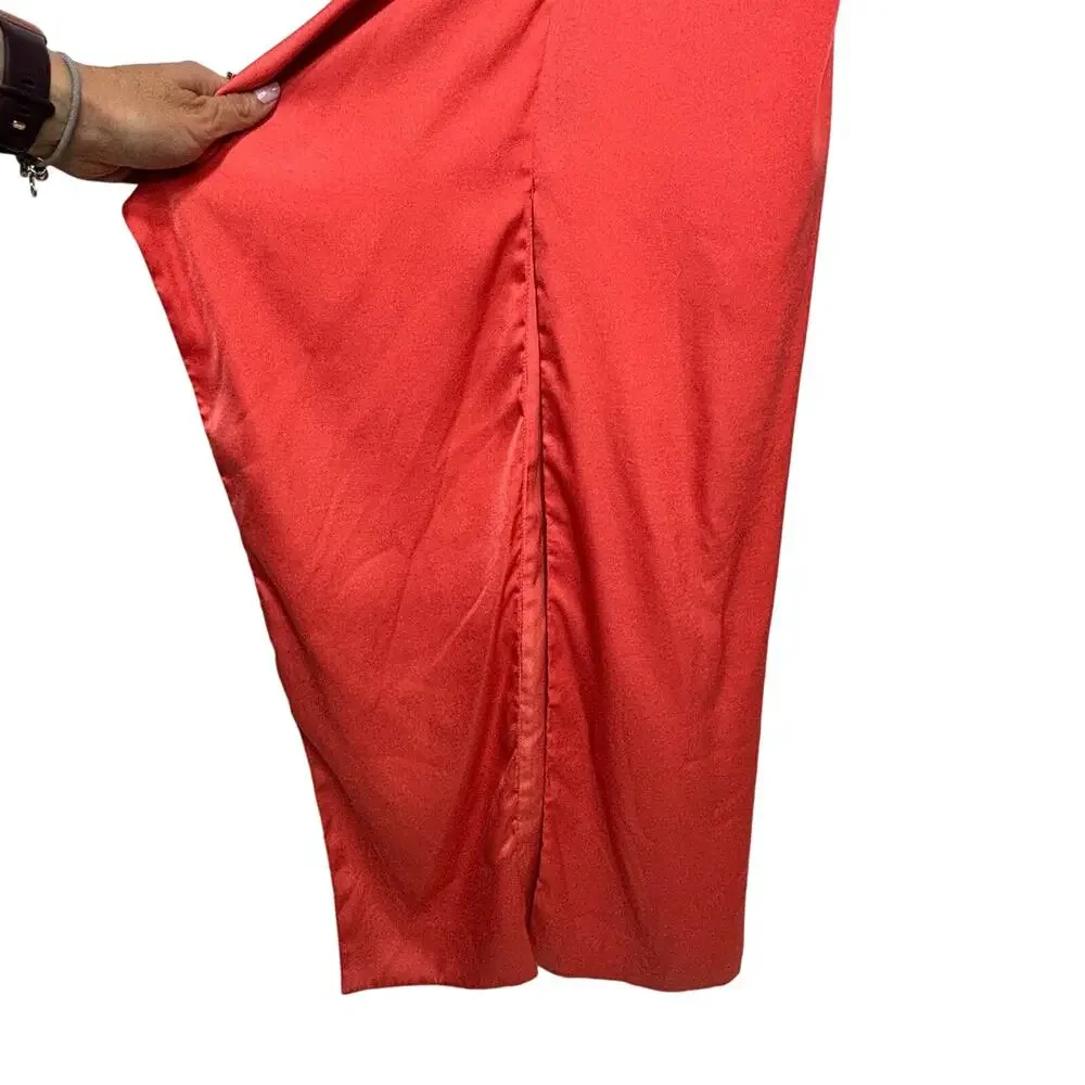 BCBG MaxAzria Ila Strapless Coral Satin Evening Dress Draped 0